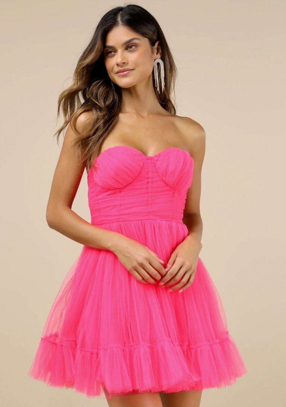🌸✨ Lulus Rosy Pink Strapless Tulle Mini Dress ✨🌸